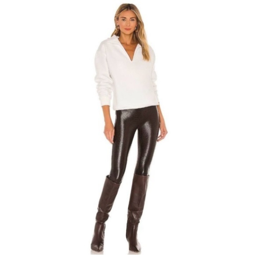 NWOT SPANX Faux Leather Croc Leggings Brown / Black  Size Large